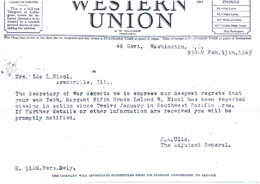 Telegram to Nicol family